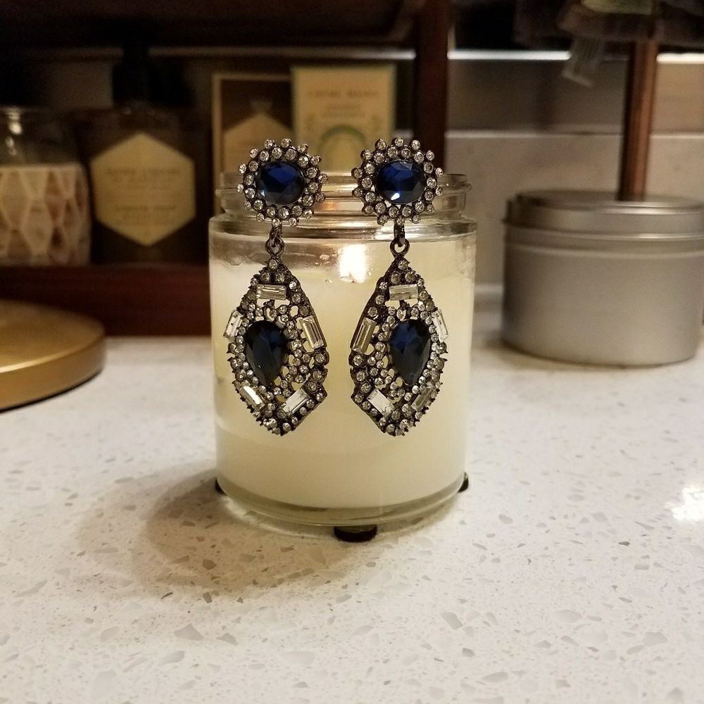 Blue and crystal drop earrings